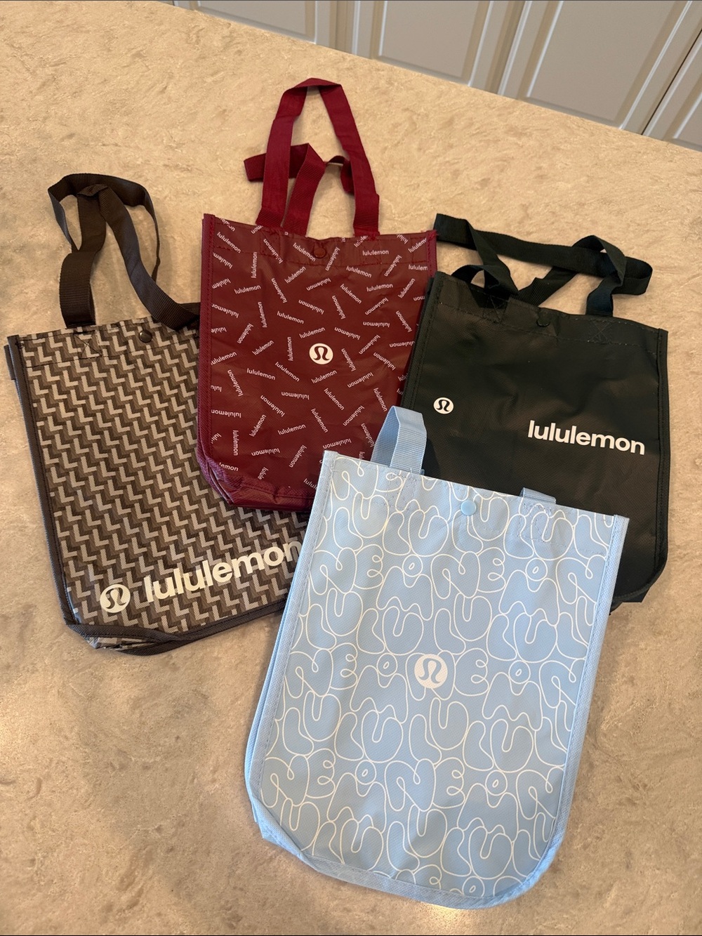 Lululemon Reusable Tote Bag Bundle - Blue, Hunter Green, Maroon, Brown